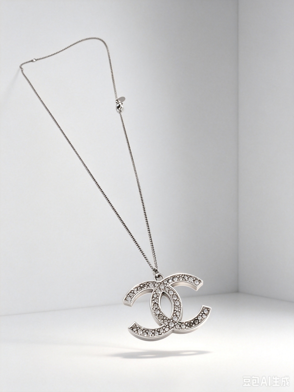 Chanel Double Sided  Crystal Double C Pendant Necklace in Silver